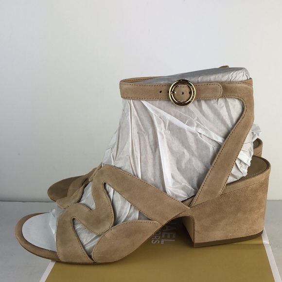 NEW Michael Kors Annalee Mid Suede Ankle Strap Peep Toe Sandals Heels 10 - Picture 7 of 10